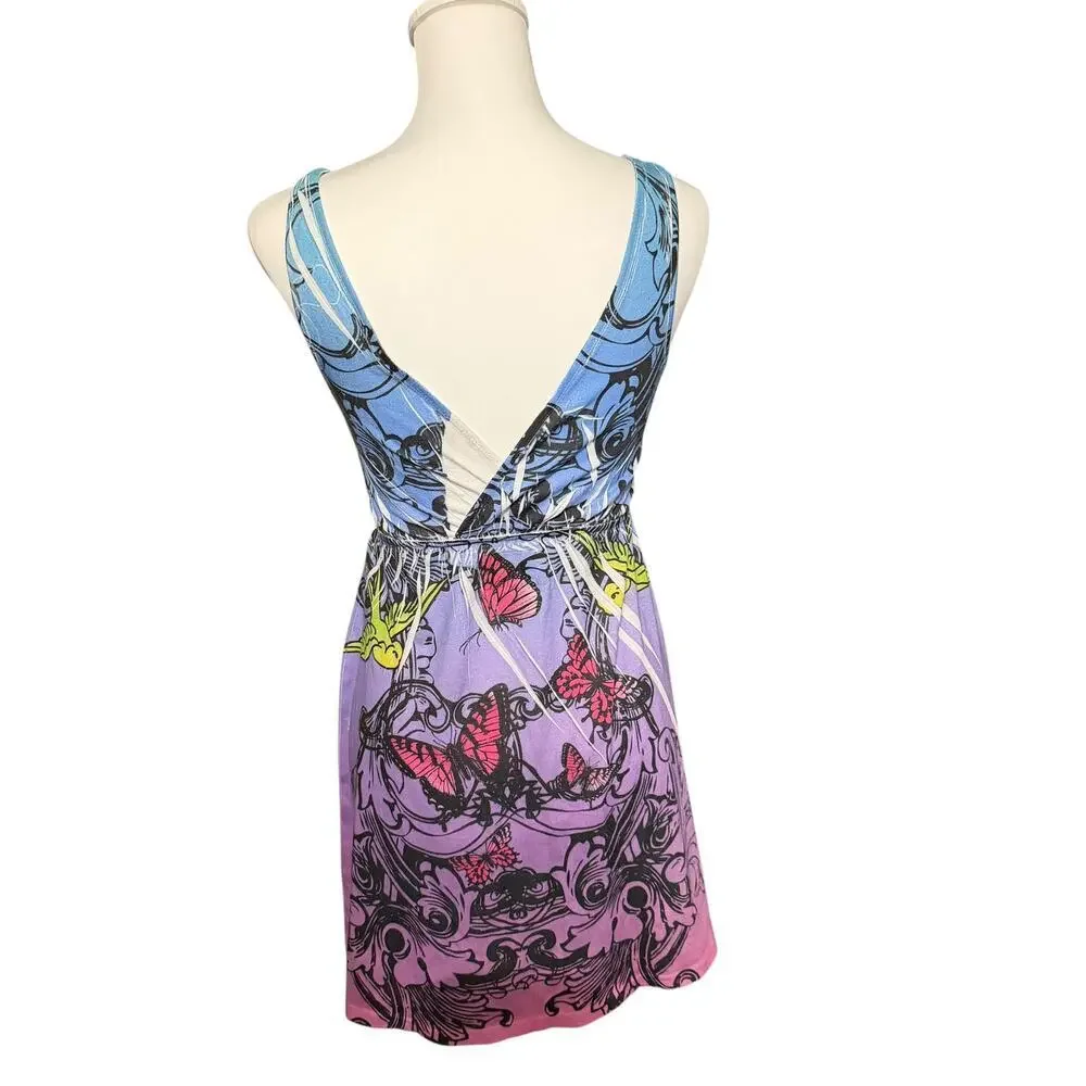 American Crown Y2K Style Purple‎ Peace Love Dream Butterfly Mini Dress Sz Small